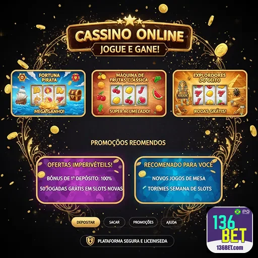 Tela com bônus de boas-vindas para casino e slots on-line